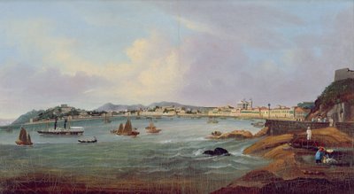 Havn i Macao, Kina, ca. 1855 (olie på lærred) af Lam Qua (attr. to)