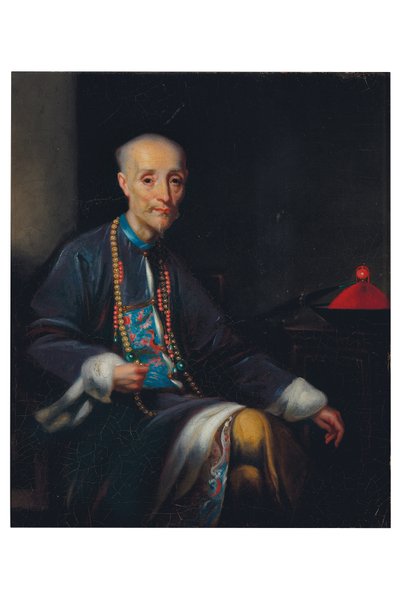 Portræt af Houqua, trekvart længde, siddende, i et interiør (olie på lærred) af Lam Qua (attr. to)