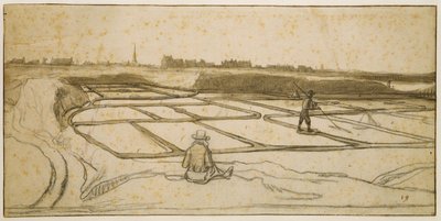Saltminedrift i Le Croisic, 1645 (kridt, pen og pensel på papir) af Lambert Doomer