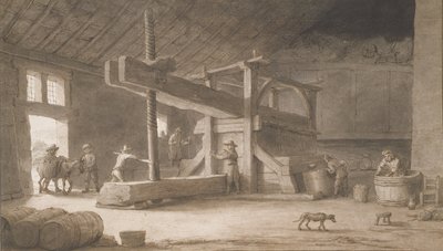 Vinpresse af Monsieur Dittyl, uden for Nantes, ca. 1670 (pen og blæk med vask på papir) af Lambert Doomer
