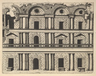 Ruin of a Palace Facade [Palace M. Agrippa] fra serien "Ruin of Different Fabricaru ..., 1554. af Lambert Suavius