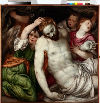 Pieta et anges (Pieta med engle) Maleri af Lambert Sustris (1515-1584) 1500-tallet Søn 83x84 cm Musei di Strada Nuova Genes af Lambert Sustris