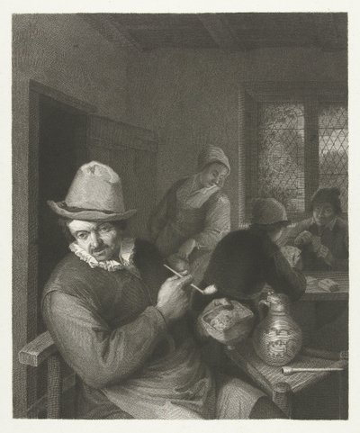 Pub scene med mand, der stopper en pibe af Lambertus Antonius Claessens