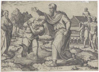 Dåb af den etiopiske eunuk af Philip Scener fra Apostelgerningers Bog (serietitel) af Lambertus Suavius (attributed to)