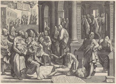 Peter og Johannes helbreder den krøblinge ved templets port Peter og Johannes helbreder en krøbling ved tempelporten af Lambertus Suavius