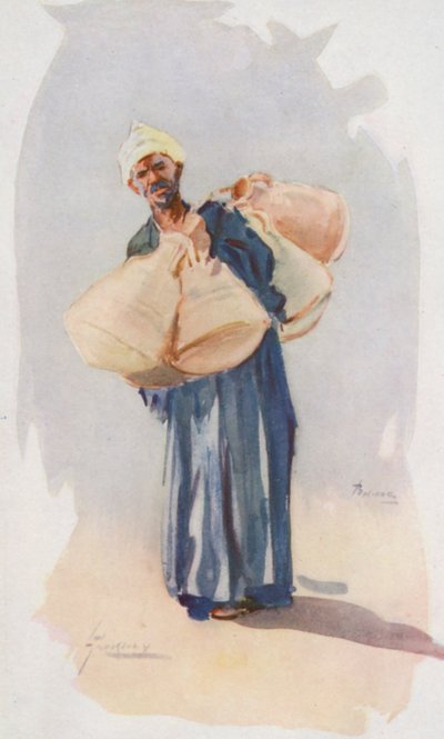 Folk i Egypten: Sælger af vandkrukker, Baia Ballassi (farvelitografi) af Lance Thackeray