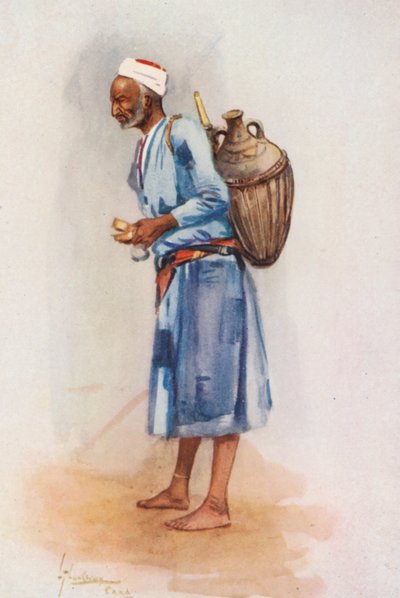 Folk i Egypten: Vandsælger, Hemeli (farvelitografi) af Lance Thackeray