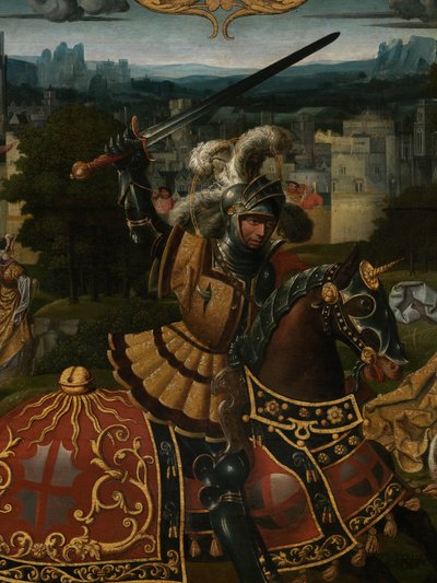Detalje af legenden om St. George (olie på panel) af Lancelot (school of) Blondeel