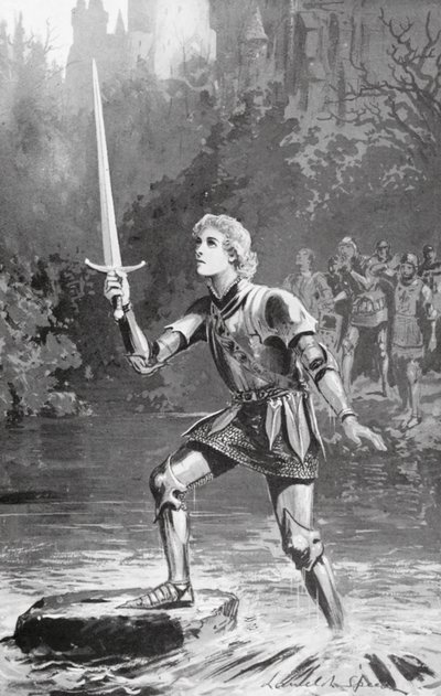 Galahad løftede sværdet ganske let (litografi) af Lancelot Speed