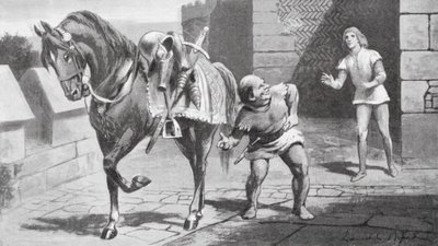 Hans mor sendte Gareth en smuk hest og en fin rustning (litografi) af Lancelot Speed