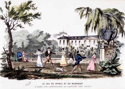 Gamle spil: Djævelens spil (diabolo) og bilboquet, baseret på et litografi af Langlumé af Langlume Langlume