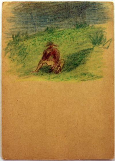 Uden titel (mand sidder på engen) af Laszlo Moholy Nagy