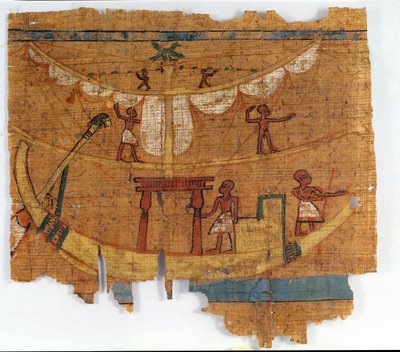 Ombordstigning på en flod (papyrus) af Late Period Egyptian