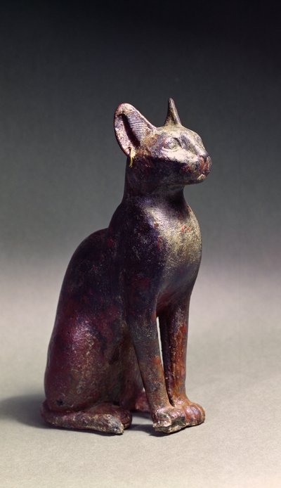 Statuette af en kat med guldøreringe, den hellige repræsentation af gudinden Bastet, ca. 664-630 f.Kr. (bronze) af Late Period Egyptian