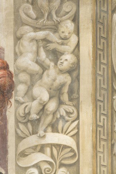 Putti, dekorationer omkring vinduerne (fresco) af Lattanzio Gambara