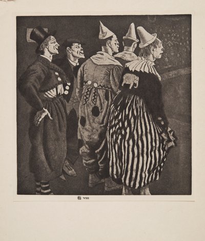 Fem klovne, pub. 1926. af Laura Knight