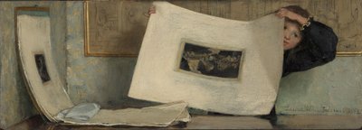Anna bladrer gennem en portefølje af tryk af Laura Theresa Alma Tadema (Lady)
