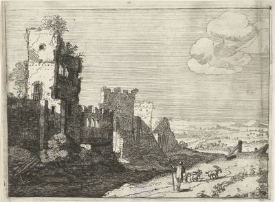 Gedehyrder ved en slotsgrav Landskaber med gamle romerske bygninger (serietitel) af Laurens Barata