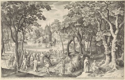 Landskab med ruiner af et rundt tempel Landskaber med gamle romerske bygninger (serietitel) af Laurens Barata