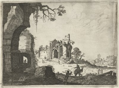 To ruiner i et landskab Landskaber med gamle romerske bygninger (serietitel) af Laurens Barata