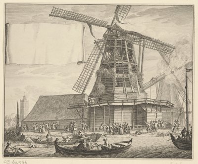 Brand i oliemøllen De Zeug ved Wormer, 1699 af Laurens Scherm