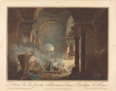 Ruin af den indre del af en basilika i Rom af Laurent Guyot after Hubert Robert