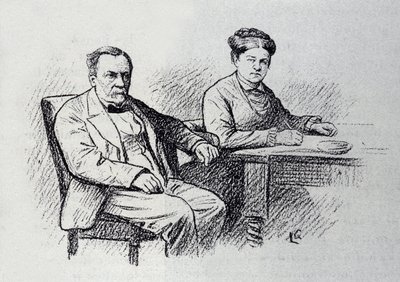 Portræt af Louis Pasteur (1822-1895), fransk kemiker og fysiker, der dikterer et forhold til sin kone Marie Laurent. Skitse af Lucien Laurent-Gsell (Laurent Gsell) (1860-1944). DR af Laurent Lucien Gsell