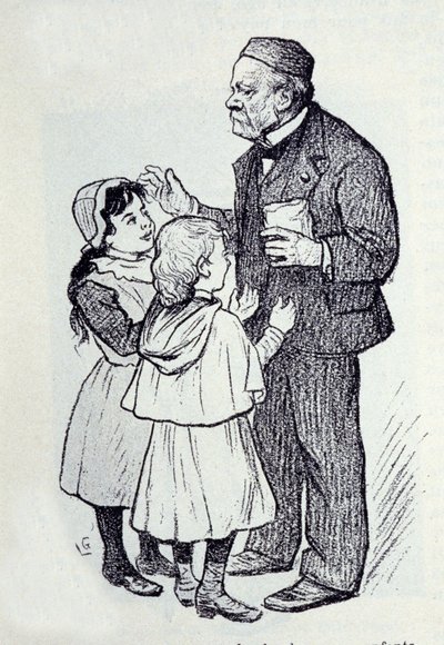 Portræt af Louis Pasteur (1822-1895), fransk kemiker og fysiker, der giver slik til instituttets børn. Skitse af Lucien Laurent-Gsell (Laurent Gsell) (1860-1944). DR af Laurent Lucien Gsell