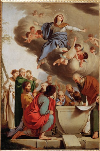 Mariæ Himmelfart, apostle kigger på tom grav (maleri på lærred) af Laurent de La Hire or La Hyre