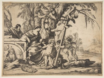 Hellig familie med Kristusbarn træder på slangen, 1639. af Laurent de la Hyre