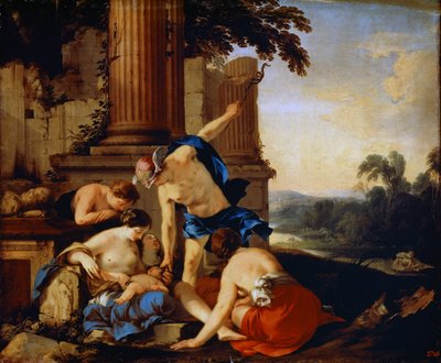 Merkur giver barnet Bacchus til nymferne i Nysa, 1638. af Laurent de la Hyre