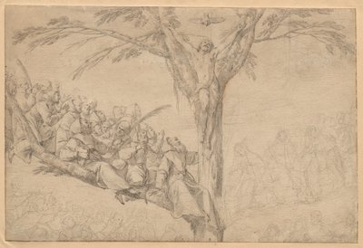 Den korsfæstede Kristus som livets træ med munke og nonner, ca. 1639. af Laurent de la Hyre