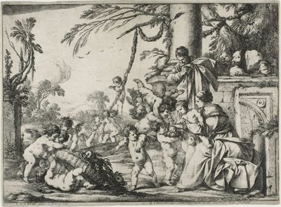 Den hellige familie med Putti af Laurent de la Hyre