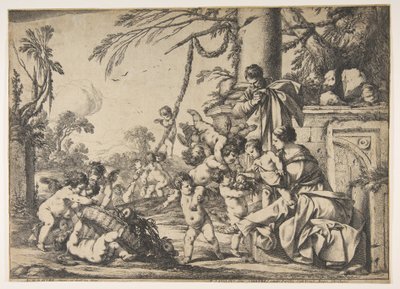 Jomfruen og Kristusbarnet tjent af engle, 1640. af Laurent de la Hyre