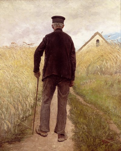 Gammel mand, der går i en rugmark af Laurits Andersen Ring