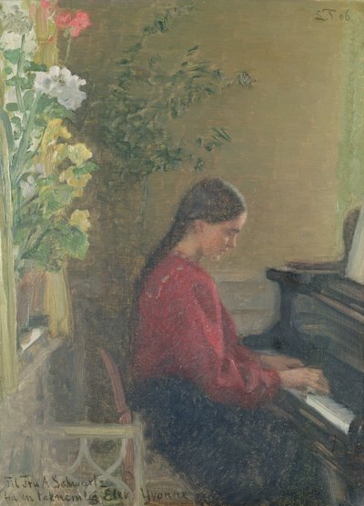 Yvonne kunstnerens datter spiller klaver, ca. 1905 (olie på lærred) af Laurits Regner Tuxen