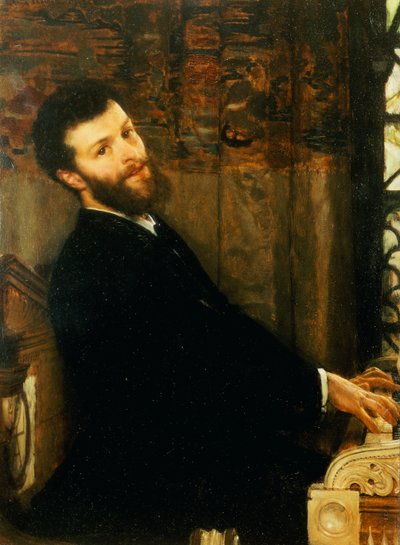 Portræt af sangeren George Henschel, der spiller Alma-Tademas klaver, Townshend House, 1879 af Lawrence Alma Tadema