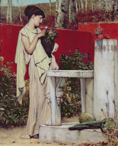 Kvinde med en vase med blomster af Lawrence Alma Tadema