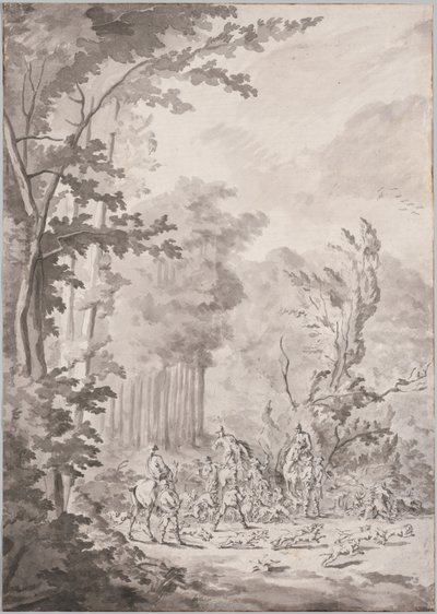 En jagtfest i Marly, slutningen af det 17. eller begyndelsen af det 18. århundrede. af Le Vieux Jean Baptiste Martin