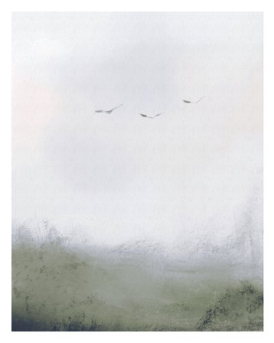Birds Flying Over A Field, ca. 2018 (blandede medier) af Leah Straatsma