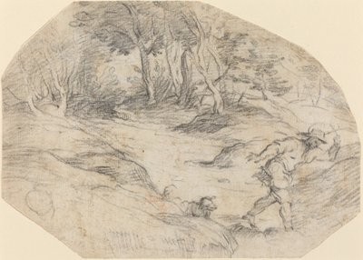 Landskab med en mand og en hund af Leandro Bassano after Titian
