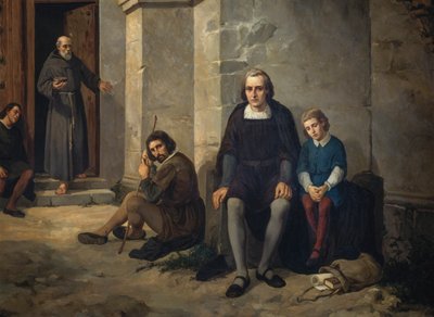 Kristoffer Kolumbus poikansa kanssa Santa Maria de La Rabidan luostarissa Espanjassa af Leandro Izaguirre