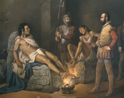 Tortur af Cuauhtemoc (1497-1525) 1893 (detaljer) (olie på lærred) af Leandro Izaguirre