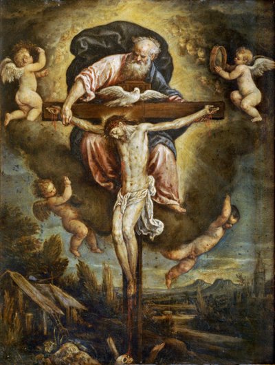 Holy Trinity, udateret ... (maleri på træ) af Leandro da Ponte Bassano