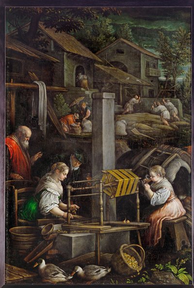 July (Spinning and weaving) (maleri på lærred) af Leandro da Ponte Bassano