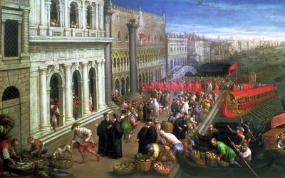 Riva degli Schiavoni, Venedig (olie på lærred) (detalje af 64549) af Leandro da Ponte Bassano
