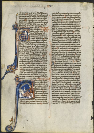 Blad fra en latinsk bibel: Initial A og Initial A: Judith Halshugger Holofernes, ca. 1230-1240. af Leber Group