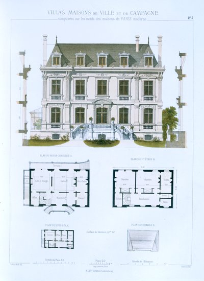 Design fra "Town and Country Houses Based on the Modern Houses of Paris", ca. 1864 af Leblanc