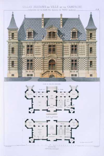 Design fra "Town and Country Houses Based on the Modern Houses of Paris", ca. 1864 af Leblanc