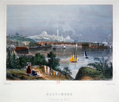 En udsigt over Baltimore (farvet stålgravering) af Lechard Lechard